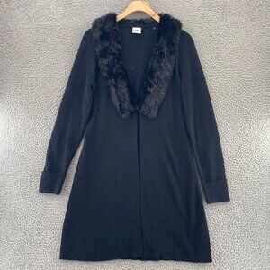 CAbi Sweater Womens Small Dynasty Black Cardigan Faux Fur Collar Stretch Knit